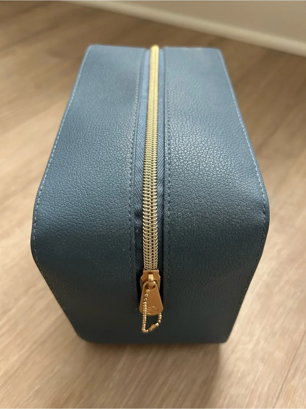Travel Cosmetic Bag - Slate Blue with Gold Zipper